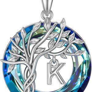 Tree of Life Necklace for Women 925 Sterling Initial A-Z Letter Pendant Family T